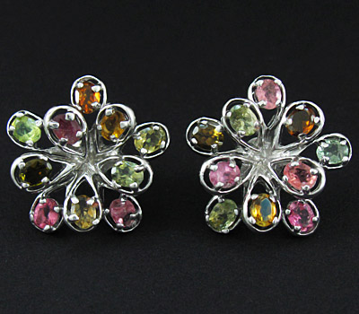 Серьги с разноцветными турмалинами