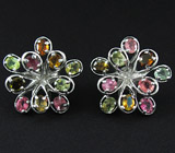 Серьги с разноцветными турмалинами Серебро 925