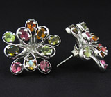 Серьги с разноцветными турмалинами Серебро 925