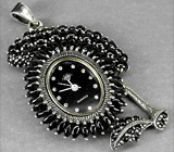 Кулон-часы "Ежевика" с ониксом Серебро 925