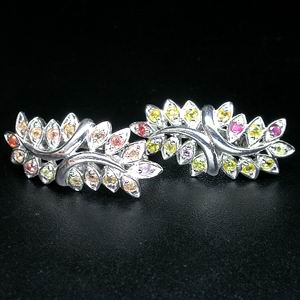 Серьги с желтыми, красными, оранжевыми сапфирами
