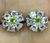 Прелестные пусеты с перидотами и топазами Серебро 925