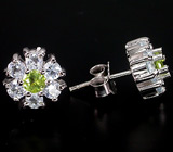 Прелестные пусеты с перидотами и топазами Серебро 925