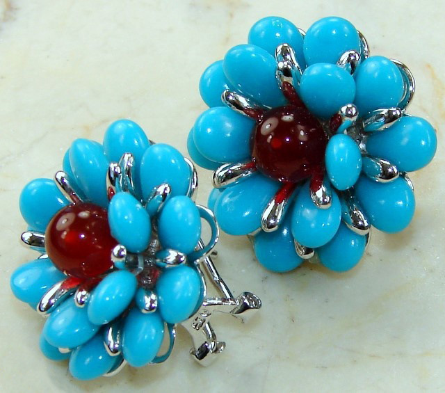 Серьги с имитацией бирюзы и корнелианом