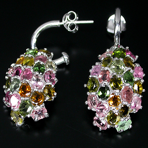 Серьги с разноцветными турмалинами
