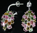 Серьги с разноцветными турмалинами Серебро 925