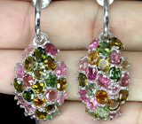 Серьги с разноцветными турмалинами Серебро 925