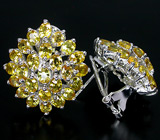 Роскошные серьги с золотистыми сапфирами Серебро 925