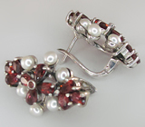 Эффектные серьги с гранатами и жемчугом Серебро 925