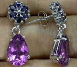 Серьги с аметистами и сапфирами Серебро 925