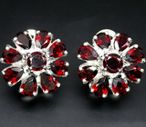 Симпатичные серьги с гранатами Серебро 925