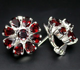 Симпатичные серьги с гранатами Серебро 925
