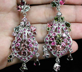 Серьги из коллекции «MultiStone» с турмалинами и сапфирами Серебро 925