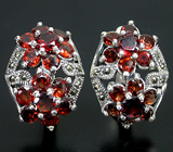 Симпатичные серьги с гранатами Серебро 925