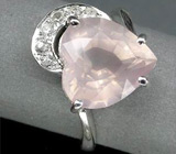 Изящное кольцо с нежно-розовым кварцем и сапфирами Серебро 925