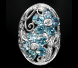 Кольцо с превосходным голубыми цирконами и сапфирами Серебро 925