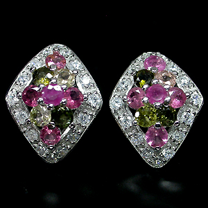 Серьги с разноцветными турмалинами