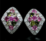 Серьги с разноцветными турмалинами Серебро 925