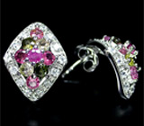 Серьги с разноцветными турмалинами Серебро 925