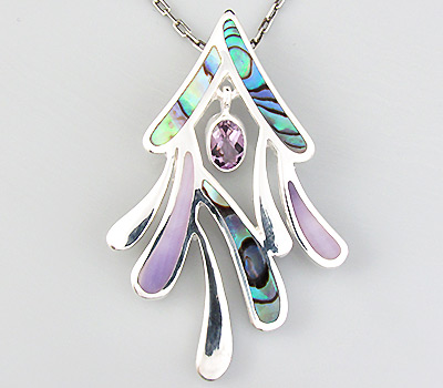 Кулон из коллекции «Ocean Dreams» с аметистом, абалоном и перламутром