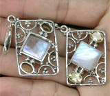 Серьги с лунным камнем и цитринами Серебро 925