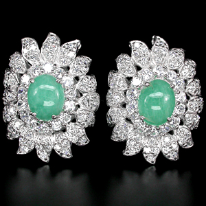 Серьги с изумрудами-кабошонами