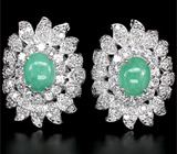 Серьги с изумрудами-кабошонами Серебро 925