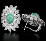 Серьги с изумрудами-кабошонами Серебро 925