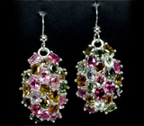 Замечательные серьги с разноцветными турмалинами Серебро 925