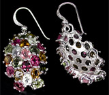 Замечательные серьги с разноцветными турмалинами Серебро 925