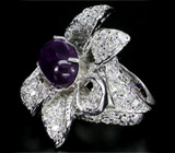 Крупное кольцо-цветок с кабошоном сливового аметиста Серебро 925