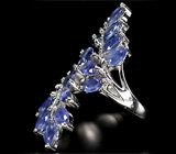 Эффектное кольцо с синими сапфирами Серебро 925