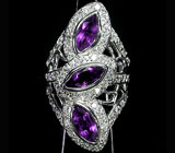 Эффектное кольцо с аметистами Серебро 925