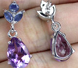 Серьги с аметистами и сапфирами Серебро 925