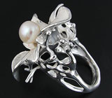 Кольцо-цветок с жемчужиной Серебро 925