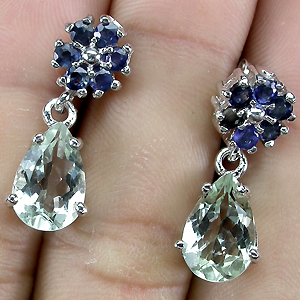 Серьги с зелеными аметистами и сапфирами