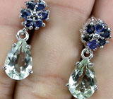 Серьги с зелеными аметистами и сапфирами Серебро 925