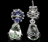 Серьги с зелеными аметистами и сапфирами Серебро 925
