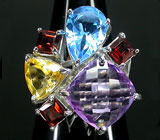 Яркое кольцо с самоцветами Серебро 925