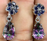 Серьги с мистическими топазами и сапфирами Серебро 925