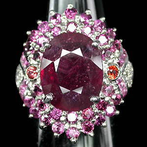 Кольцо с сапфирами и гранатами