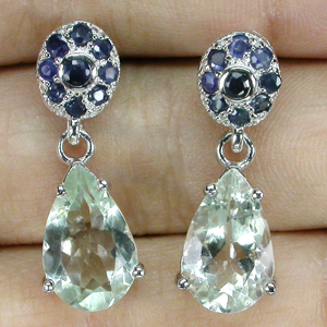 Серьги с зелеными аметистами и сапфирами