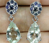 Серьги с зелеными аметистами и сапфирами Серебро 925