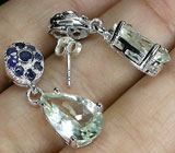 Серьги с зелеными аметистами и сапфирами Серебро 925