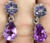 Серьги с аметистами и сапфирами Серебро 925