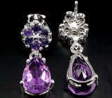 Серьги с аметистами и сапфирами Серебро 925