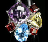 Яркое кольцо с самоцветами Серебро 925