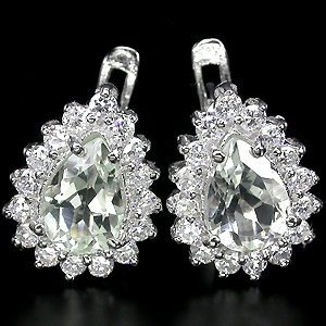 Серьги с платиново-зелеными аметистами