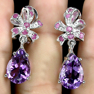 Серьги с аметистами и розовыми сапфирами
