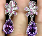 Серьги с аметистами и розовыми сапфирами Серебро 925